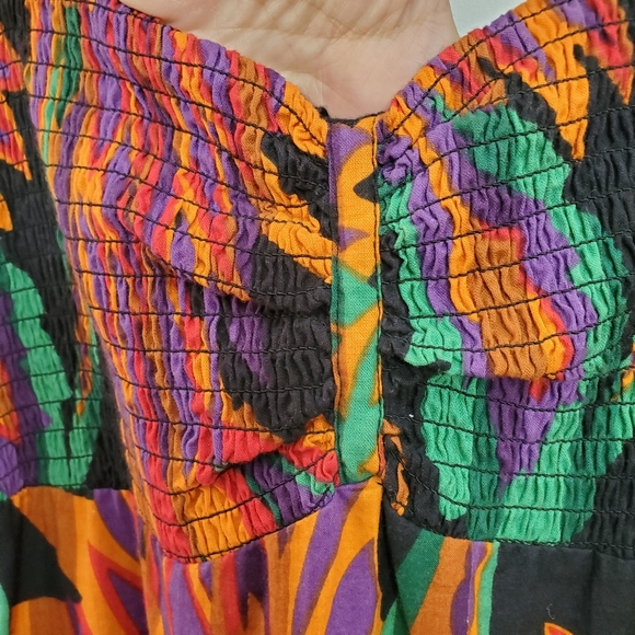 House OF HARLOW 1960 Meadow Print Ballon Sleeve Smoked Waist Midi Dress sz Large - Picture 7 of 15